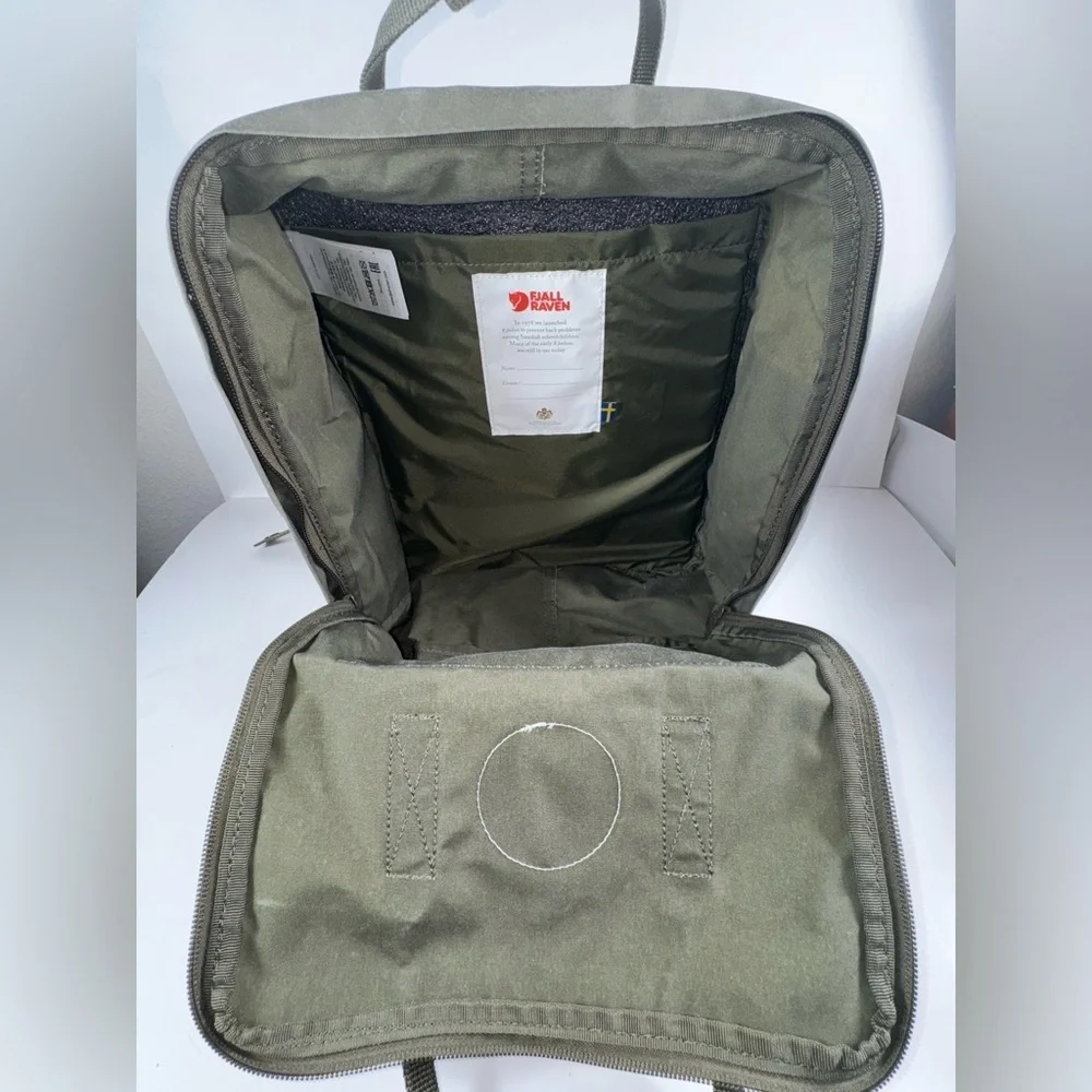 Fjallraven Kanken Backpack in Olive Green with Red Logo